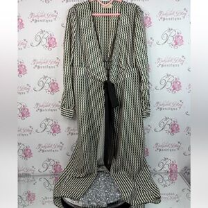 Feiman tie up cardigan dress green pink Black White Patterned long tie up pearls